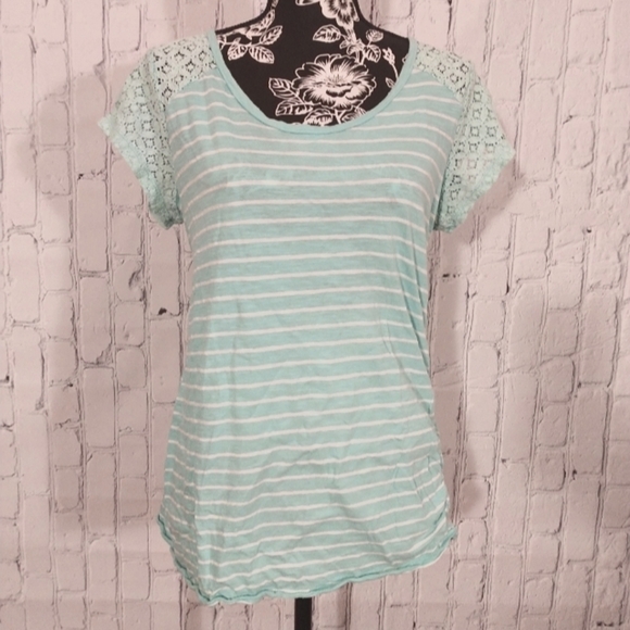 Motherhood Striped Lace Neckline Tee Large - Picture 1 of 4